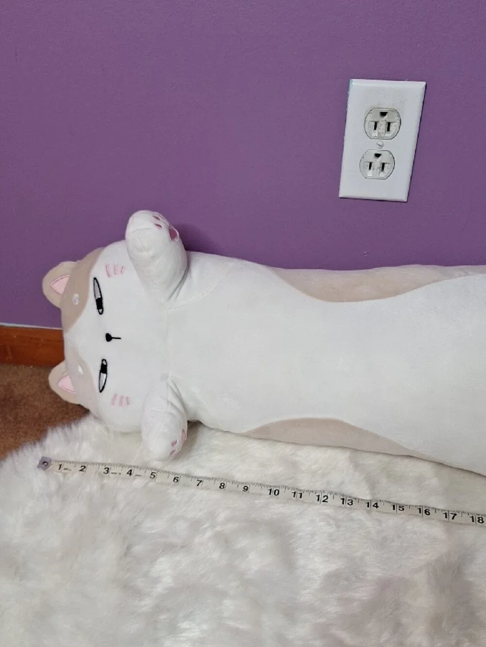 Plush Long Cat Body Pillow - White & Tan